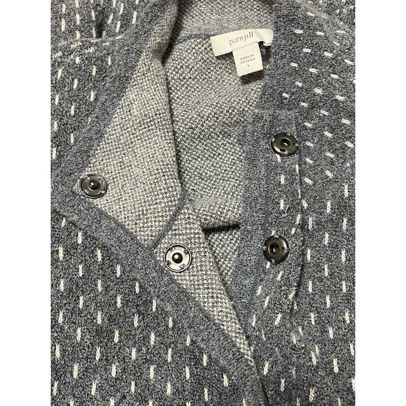 J. Jill PureJill Sweater Coat Gray Blue Print w/ Pockets Size LARGE - Picture 4 of 4